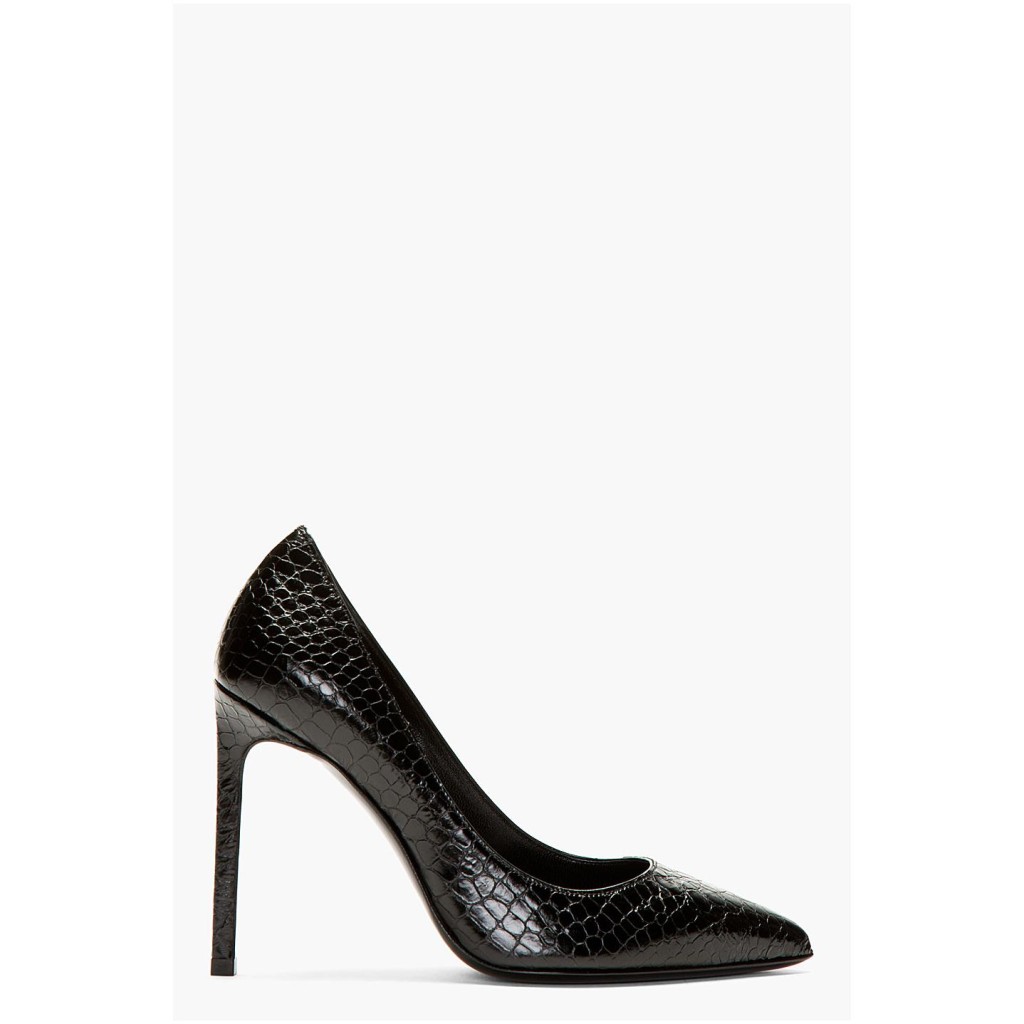 Saint Laurent Black Croc embossed Leather Paris Pumps